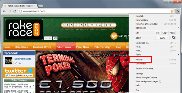 Google Chrome menu Google Chrome menu