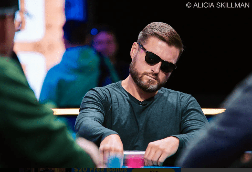 James Carroll playing at the WSOP Millionaire Maker final table, facing scrutiny over suspected chip dumping in heads-up play.
