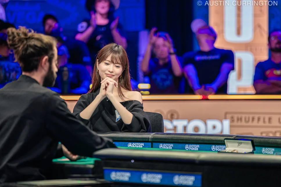 Shiina Okamoto at the 2025 WSOP Ladies Championship final table, focused during her historic back-to-back title win.