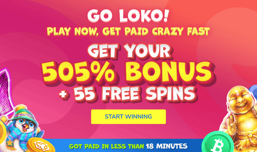Graphic of the 505% first deposit bonus at Crypto Loko.