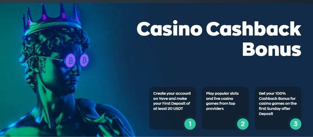 Vave Casino welcome bonus offer with crypto rewards and free spins promotion
