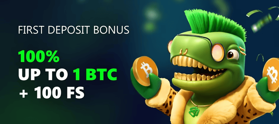 Bets.io Casino welcome bonus promotion offering 100 percent deposit match up to 1 BTC and 100 free spins for crypto casino players