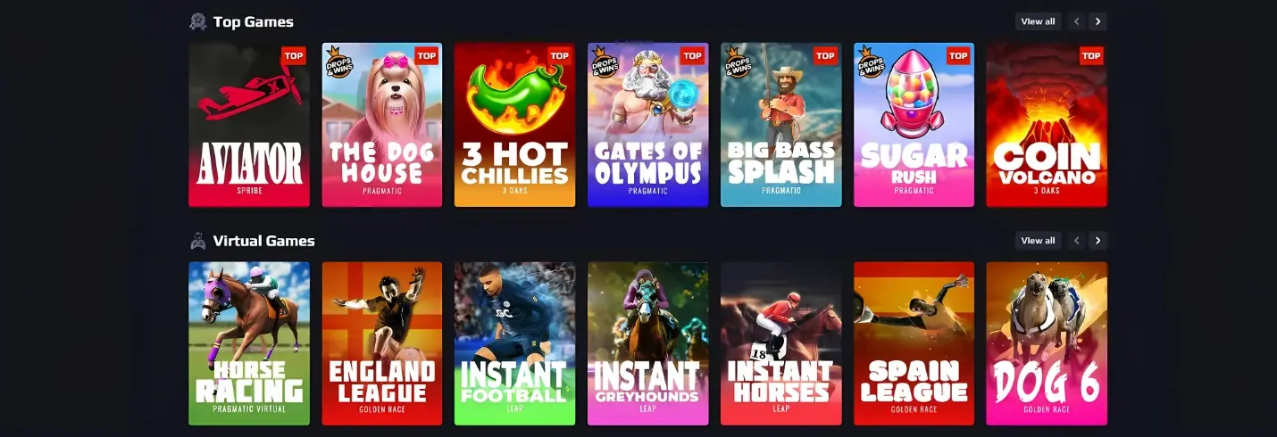 Chancer.bet casino lobby featuring a large selection of online slots, live casino games, sportsbook markets and providers available on desktop and mobile.