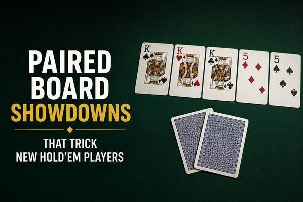 Paired board poker cards on felt